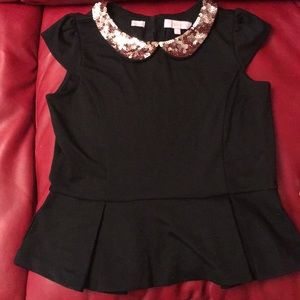 Black blouse with rose gold sequined collar